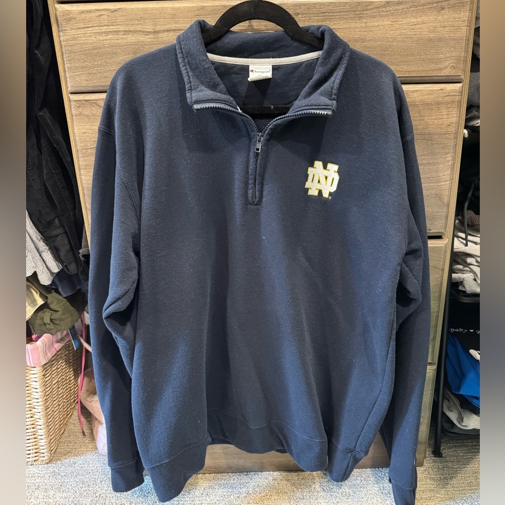 Champion Notre Dame Navy Quarter-Zip Sweatshirt with Gold Logo